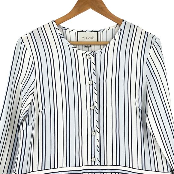 Alexis Womens Drop Waist Shirt Dress Large Satin Stripped Classic Career Preppy - Picture 2 of 10